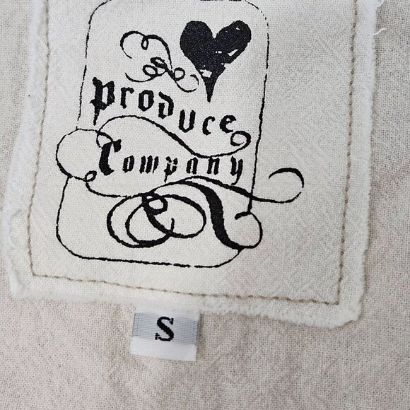 Produce Company Shirt Small Embroidered Boho Vintage Button-Up Beige 3/4 Sleeve - Picture 7 of 10